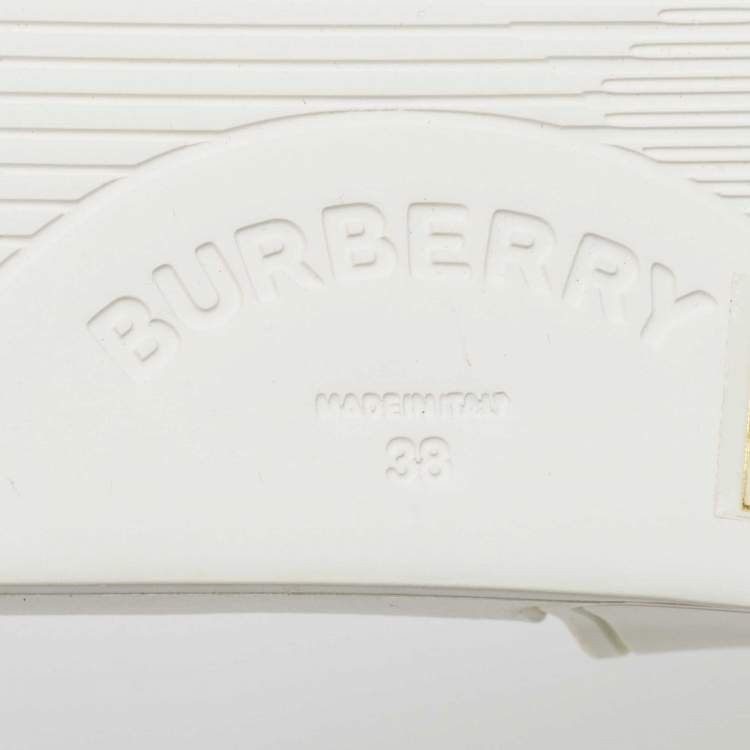 Pre Owned Burberry White Rubber Kingdom Motif Pool Slides Size 38