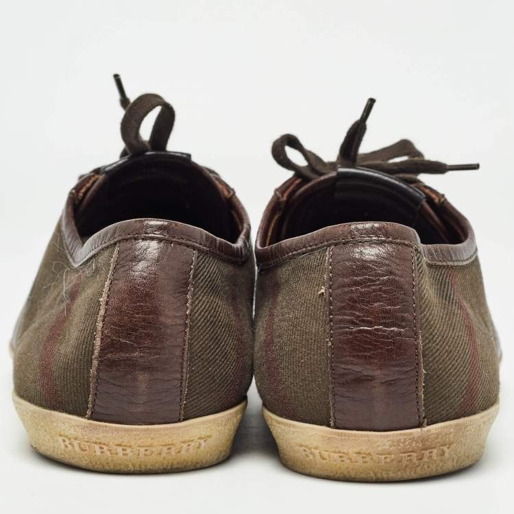 Pre Owned Burberry Brown Leather and Nova Check Canvas Low Top Sneakers Size 44