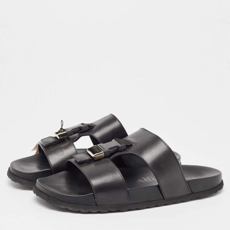 Pre Owned Burberry Black Leather Abonw Flat Slides Size 43