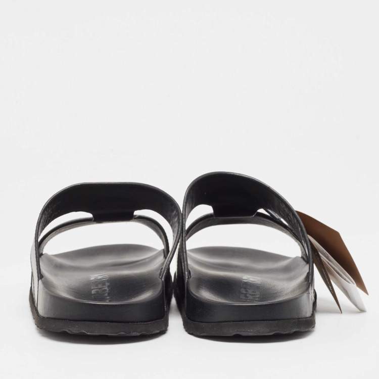 Pre Owned Burberry Black Leather Abonw Flat Slides Size 43