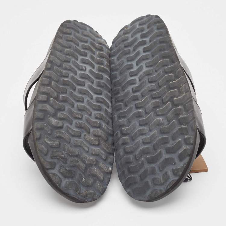 Pre Owned Burberry Black Leather Abonw Flat Slides Size 43