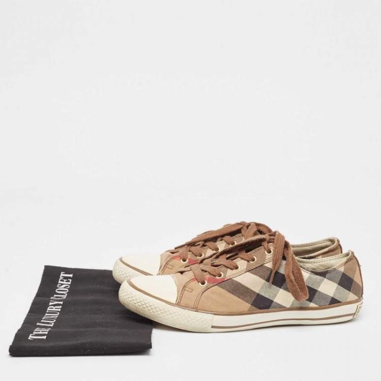 Pre Owned Burberry Brown Check Canvas And Rubber Cap Toe Sneakers Size 42
