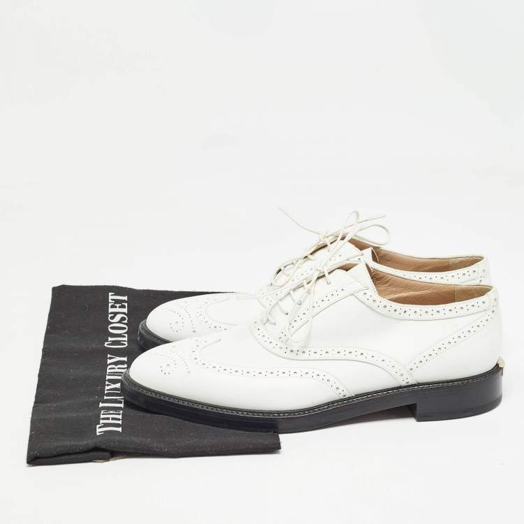 Pre Owned Burberry White Brogue Leather Gennie Lace Up Oxfords Size 40