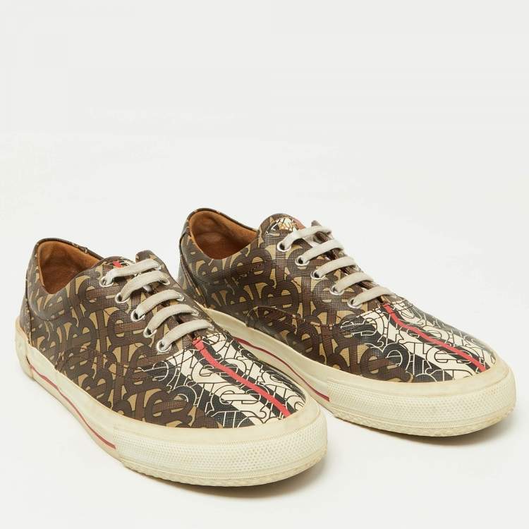 Pre Owned Burberry Multicolor Brown TB Monogram Coated Canvas Sneakers Size 42