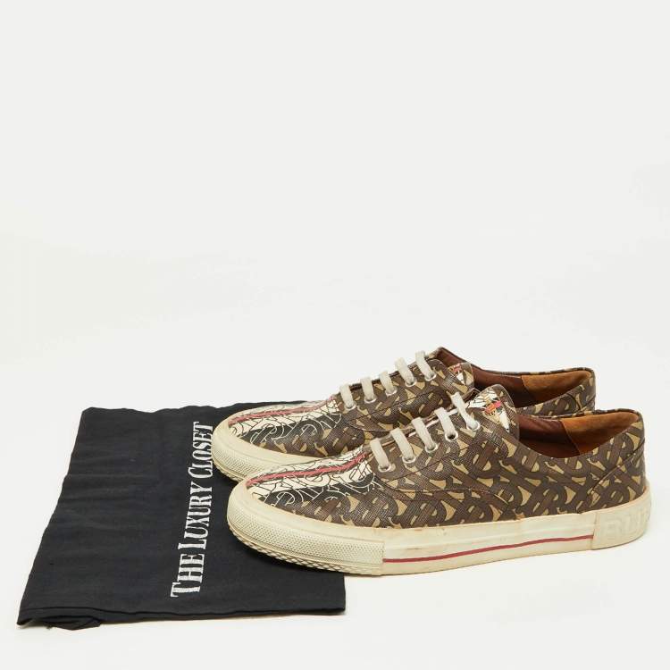 Pre Owned Burberry Multicolor Brown TB Monogram Coated Canvas Sneakers Size 42