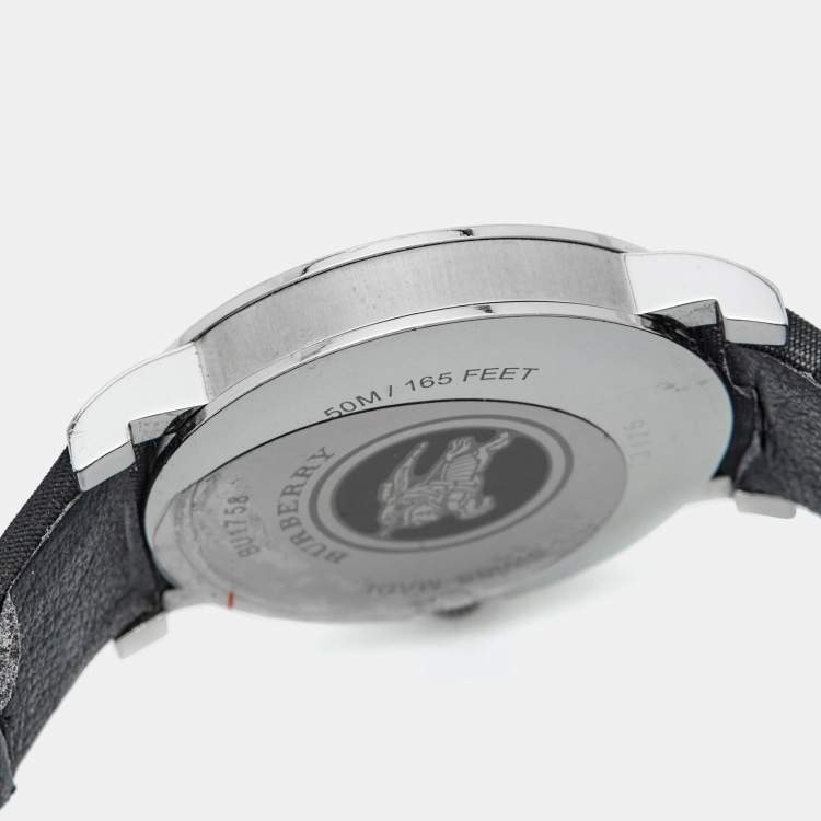 Pre Owned Burberry Grey Stainless Steel Canvas The City BU1758 Men's Wristwatch 38 mm