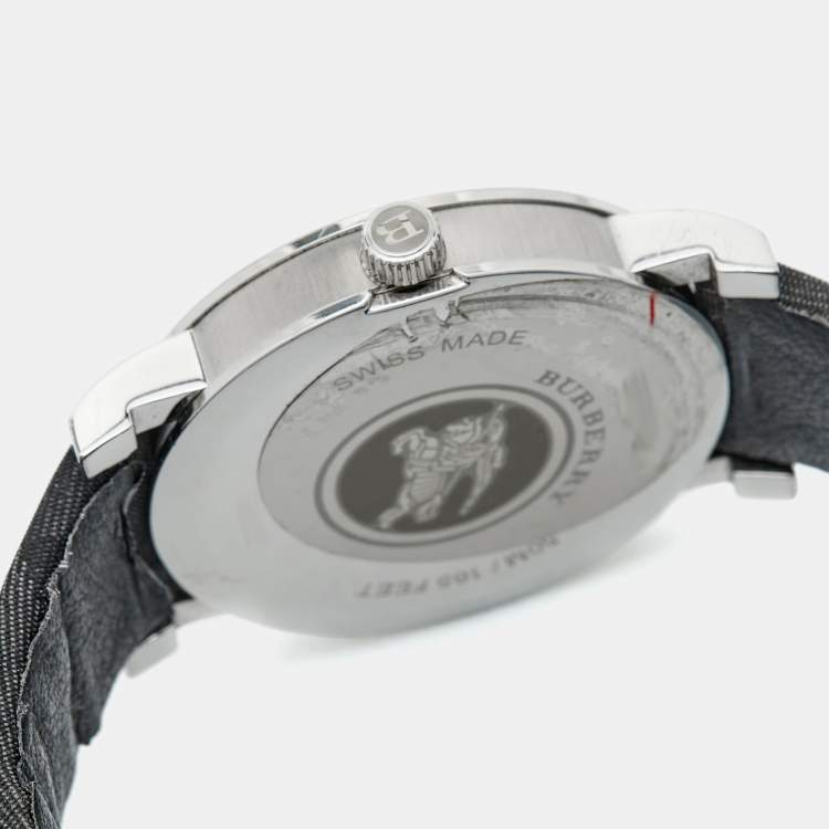 Pre Owned Burberry Grey Stainless Steel Canvas The City BU1758 Men's Wristwatch 38 mm