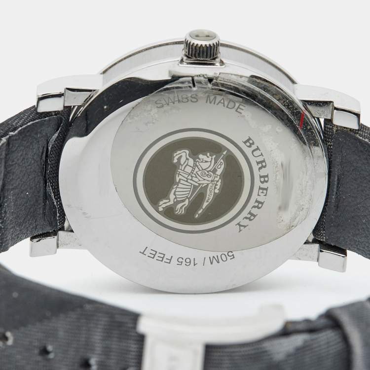 Pre Owned Burberry Grey Stainless Steel Canvas The City BU1758 Men's Wristwatch 38 mm