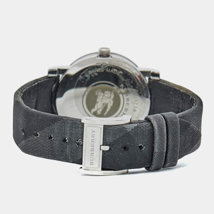 Pre Owned Burberry Grey Stainless Steel Canvas The City BU1758 Men's Wristwatch 38 mm