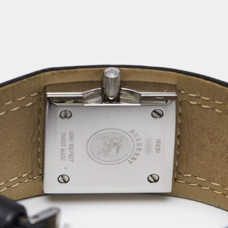 Pre Owned Burberry Black Stainless Steel Leather Signature BU4004 Women's Wristwatch 22 mm  