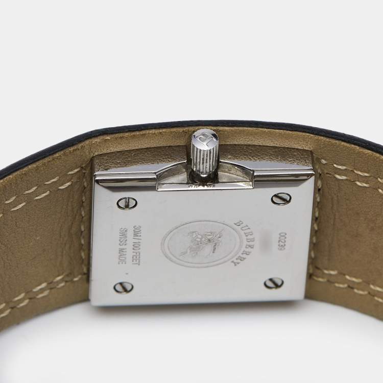 Pre Owned Burberry Black Stainless Steel Leather Signature BU4004 Women's Wristwatch 22 mm  