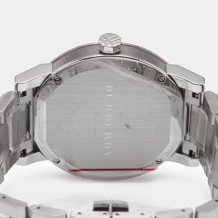 Pre Owned Burberry Black Dial Stainless Steel The City BU9901 Men's Wristwatch 42 mm 