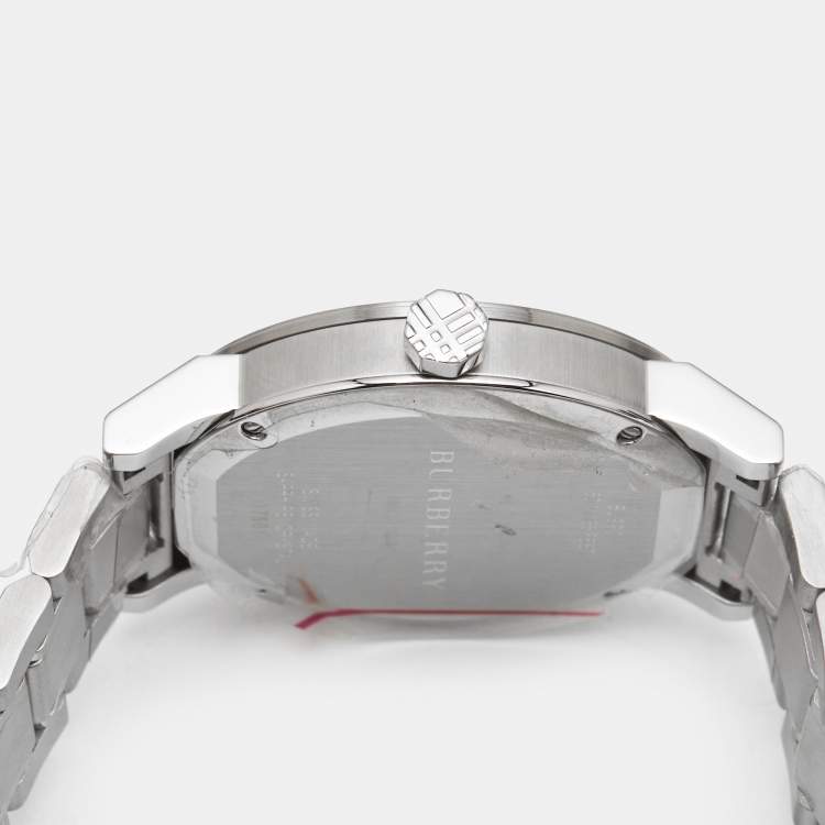Pre Owned Burberry Black Dial Stainless Steel The City BU9901 Men's Wristwatch 42 mm 