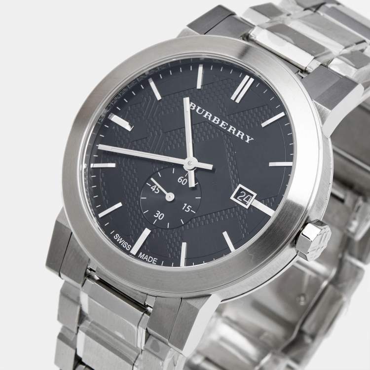 Pre Owned Burberry Black Dial Stainless Steel The City BU9901 Men's Wristwatch 42 mm 