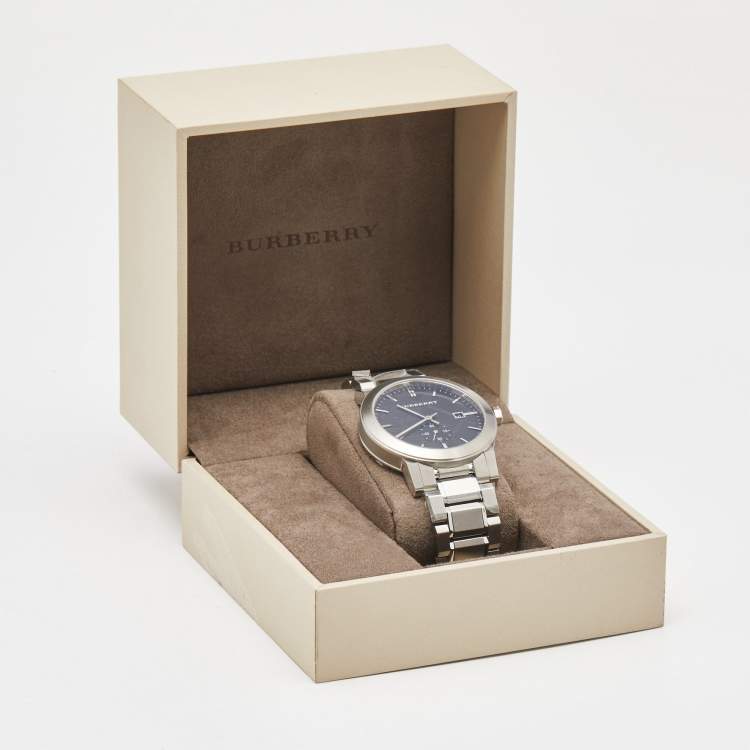 Pre Owned Burberry Black Dial Stainless Steel The City BU9901 Men's Wristwatch 42 mm 