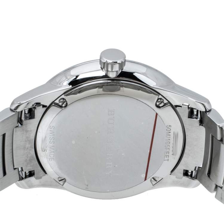 Pre Owned Burberry Silver Beige Stainless Steel Classic BU10004 Men's Wristwatch 40 mm