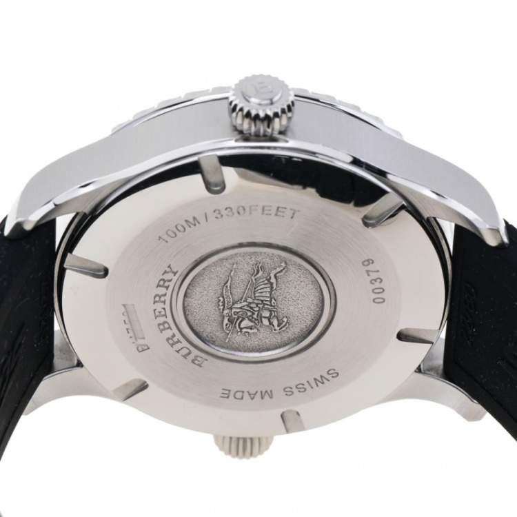 Pre Owned Burberry Grey Stainless Steel Silicon Rubber South Pole Expedition BU7501 Men's Wristwatch 43 mm