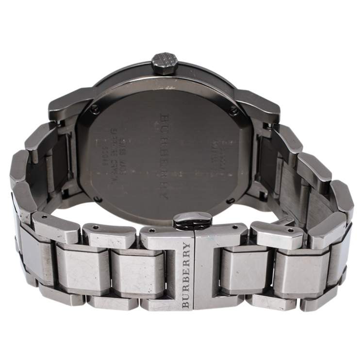 Pre Owned Burberry Grey Ion Plated Stainless Steel The City BU9007 Men's Wristwatch 38 MM