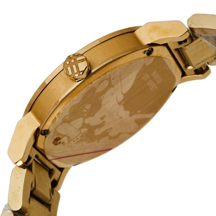 Pre Owned Burberry Champagne Gold Tone The City BU9033 Men's Wristwatch 38MM