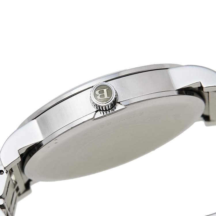 Pre Owned Burberry Silver Stainless Steel Heritage BU1350 Men's Wristwatch 38 mm