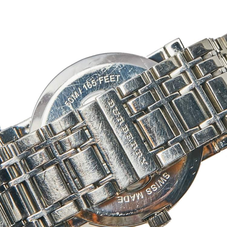 Pre Owned Burberry Silver Stainless Steel Heritage BU1350 Men's Wristwatch 38 mm
