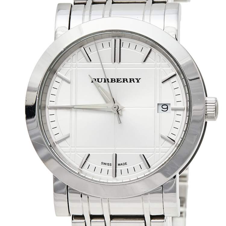 Pre Owned Burberry Silver Stainless Steel Heritage BU1350 Men's Wristwatch 38 mm
