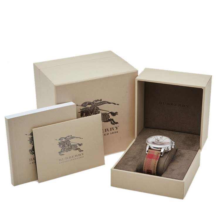 Pre Owned Burberry White Stainless Steel The Utilitarian House Check BU7820 Men's Wristwatch 42 mm