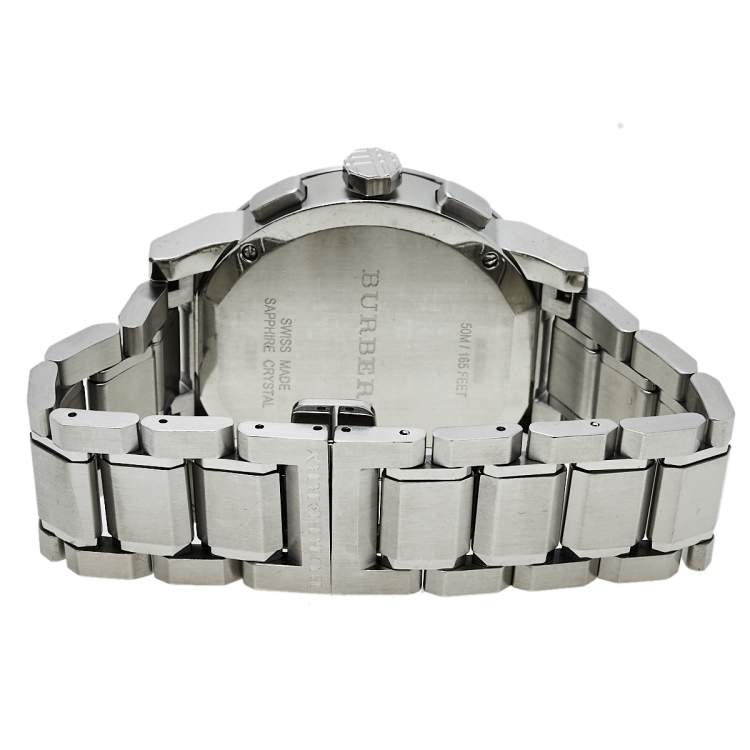 Pre Owned Burberry Silver Stainless Steel Classic Chrono BU9350 Men's Wristwatch 42 mm