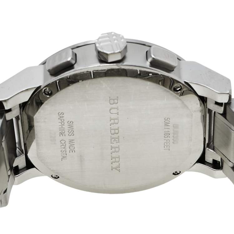 Pre Owned Burberry Silver Stainless Steel Classic Chrono BU9350 Men's Wristwatch 42 mm
