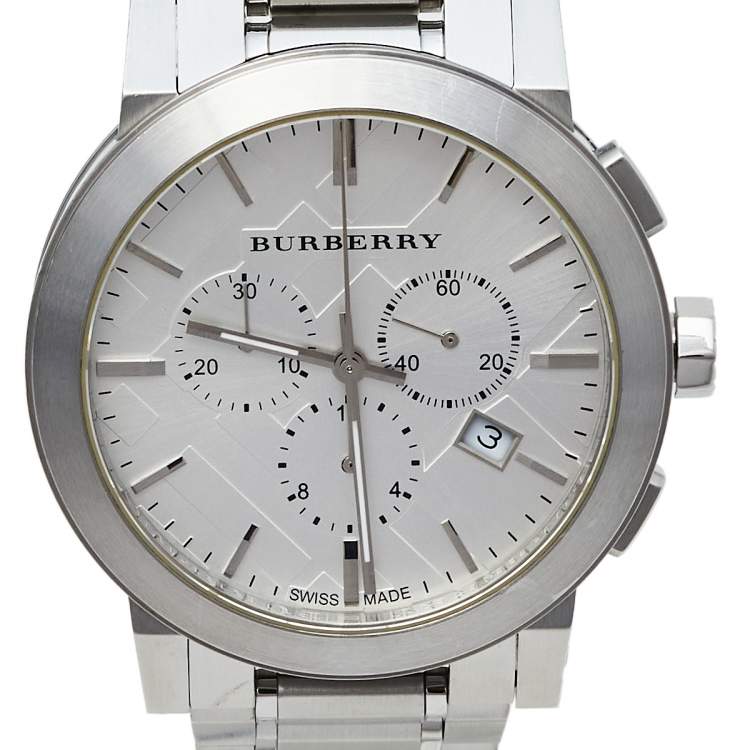 Pre Owned Burberry Silver Stainless Steel Classic Chrono BU9350 Men's Wristwatch 42 mm