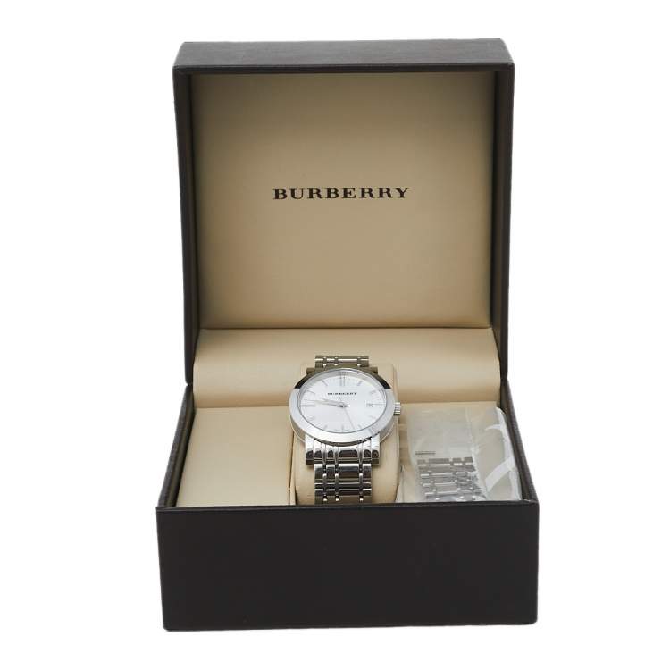 Pre Owned Burberry Silver Stainless Steel Heritage BU1350 Men's Wristwatch 38 mm