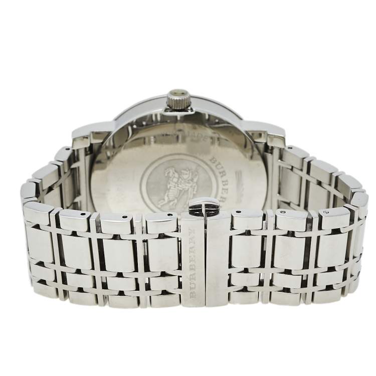 Pre Owned Burberry Silver Stainless Steel Heritage BU1350 Men's Wristwatch 38 mm