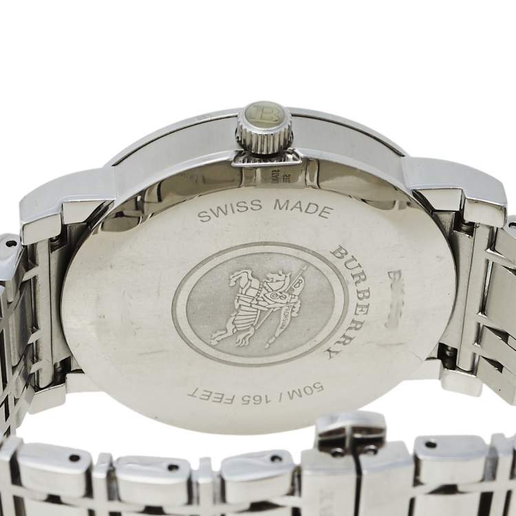 Pre Owned Burberry Silver Stainless Steel Heritage BU1350 Men's Wristwatch 38 mm
