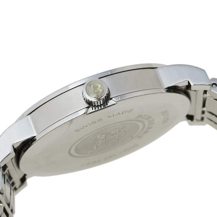 Pre Owned Burberry Silver Stainless Steel Heritage BU1350 Men's Wristwatch 38 mm