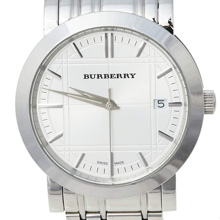 Pre Owned Burberry Silver Stainless Steel Heritage BU1350 Men's Wristwatch 38 mm