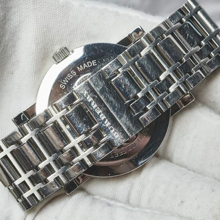 Pre Owned Burberry Silver Stainless Steel Heritage BU1350 Men's Wristwatch 38 mm