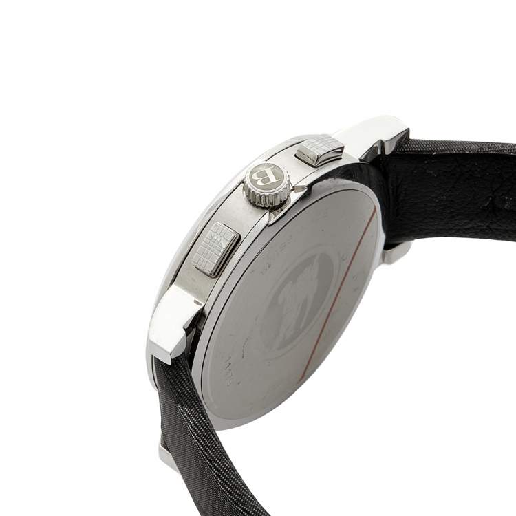 Pre Owned Burberry Grey Stainless Steel Leather BU1756 Men's Wristwatch 44mm