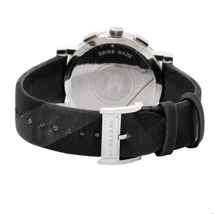 Pre Owned Burberry Grey Stainless Steel Leather BU1756 Men's Wristwatch 44mm
