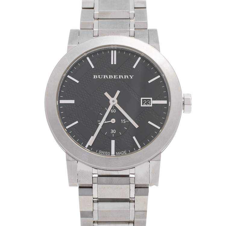 Pre Owned Burberry Black Stainless Steel BU9901 Men's Wristwatch 42 mm