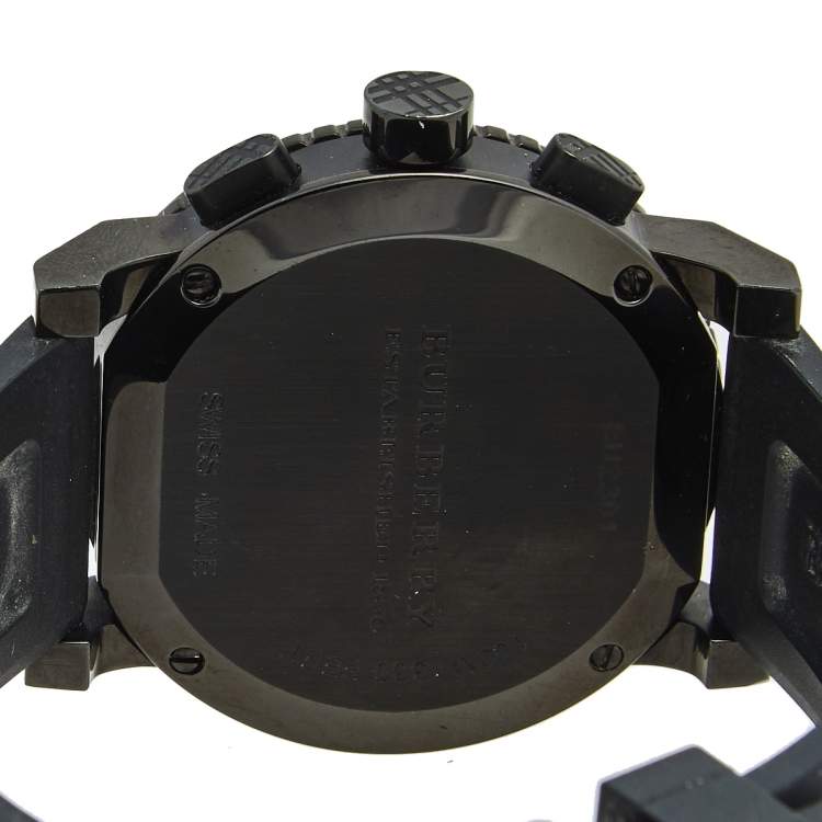 Pre Owned Burberry Black PVD Coated Stainless Steel Rubber Trench BU2301 Men's Wristwatch 42 mm