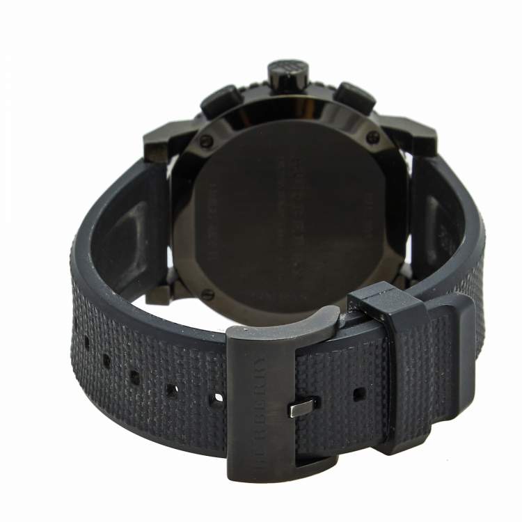 Pre Owned Burberry Black PVD Coated Stainless Steel Rubber Trench BU2301 Men's Wristwatch 42 mm