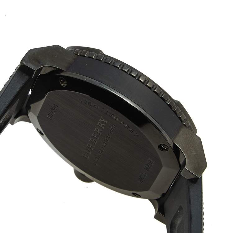 Pre Owned Burberry Black PVD Coated Stainless Steel Rubber Trench BU2301 Men's Wristwatch 42 mm