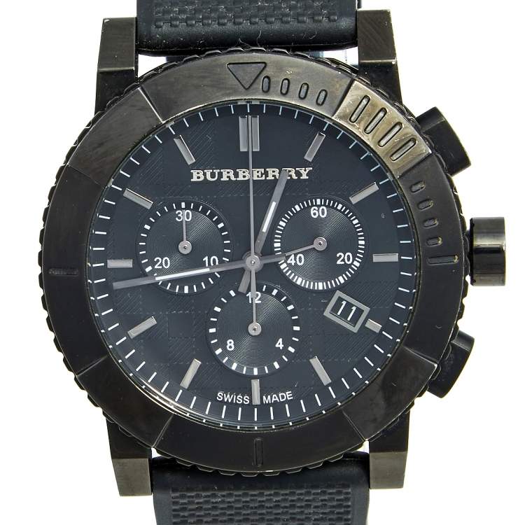Pre Owned Burberry Black PVD Coated Stainless Steel Rubber Trench BU2301 Men's Wristwatch 42 mm