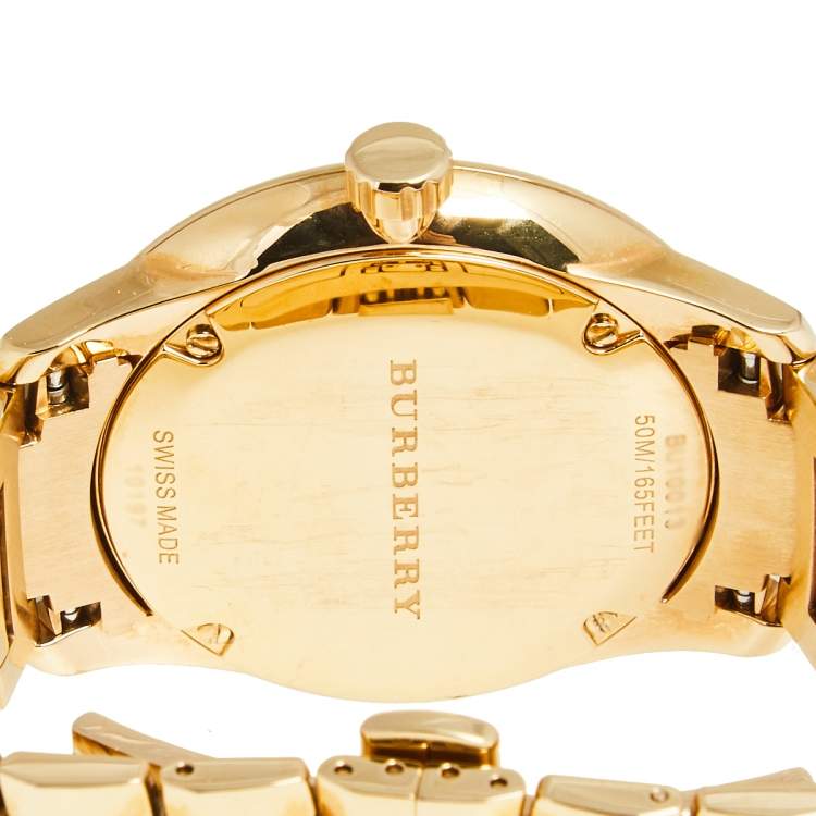 Pre Owned Burberry Champagne Rose Gold Plated Stainless Steel Classic Round BU10013 Men's Wristwatch 40 mm