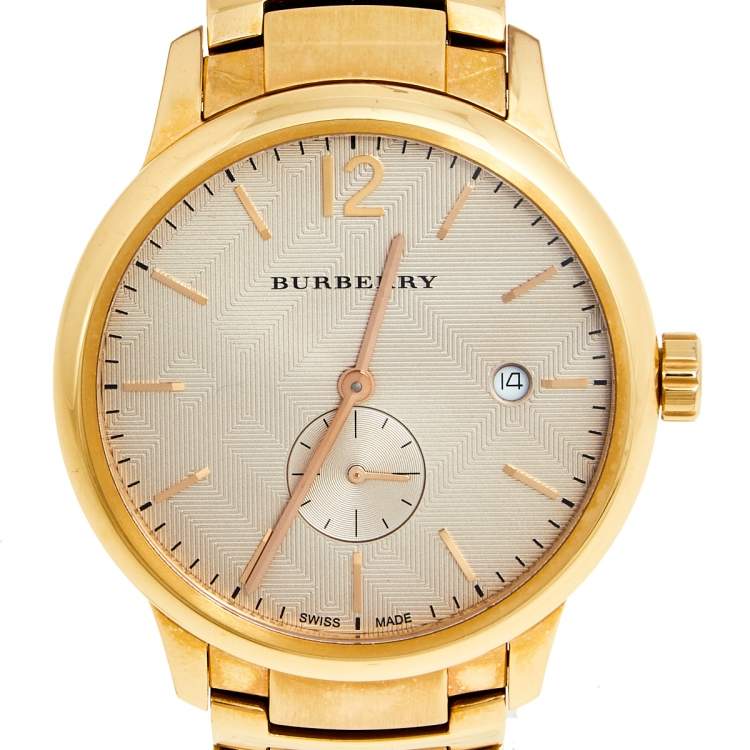 Pre Owned Burberry Champagne Rose Gold Plated Stainless Steel Classic Round BU10013 Men's Wristwatch 40 mm
