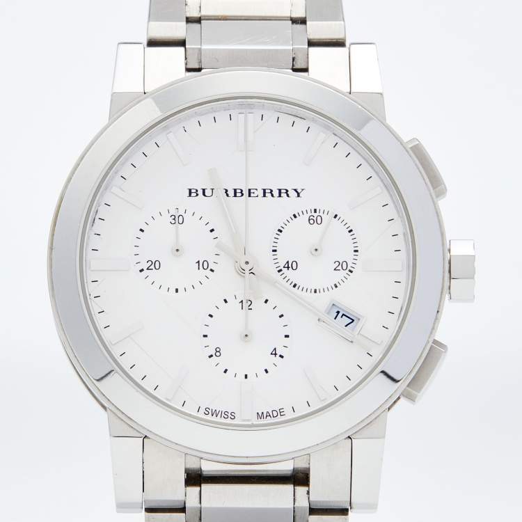 Pre Owned Burberry Silver Stainless Steel The City BU9750 Men's Wristwatch 38 mm