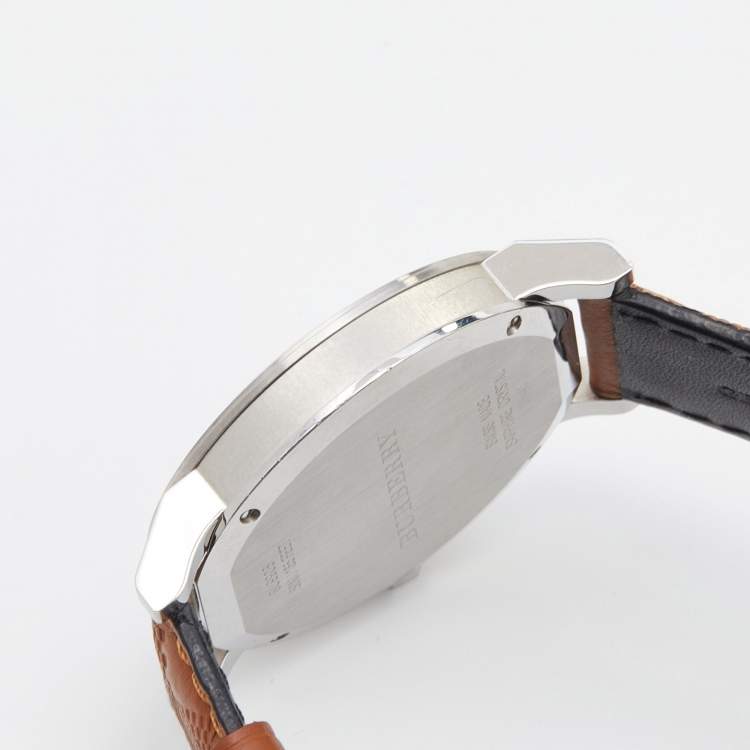 Pre Owned Burberry Black Stainless Steel Leather The City BU9905 Men's Wristwatch 42 mm