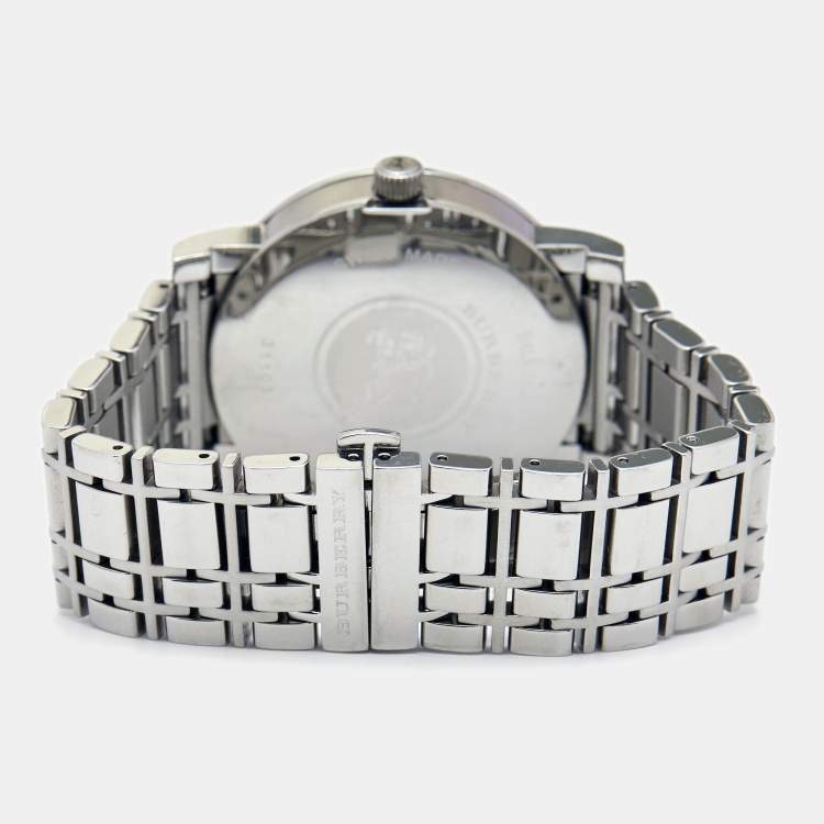 Pre Owned Burberry Silver Stainless Steel Heritage BU1350 Men's Wristwatch 38 mm