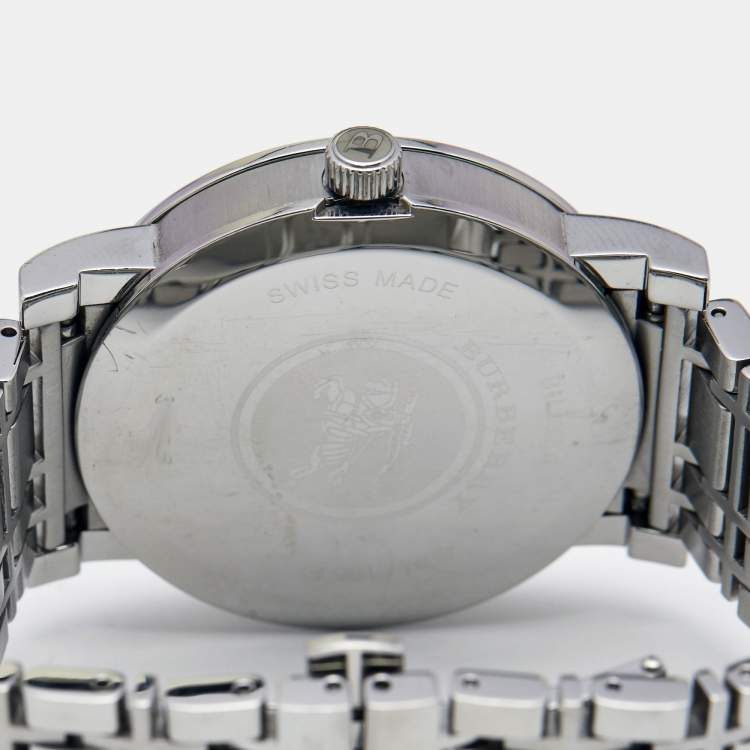 Pre Owned Burberry Silver Stainless Steel Heritage BU1350 Men's Wristwatch 38 mm