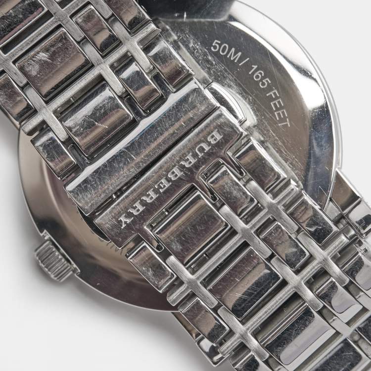 Pre Owned Burberry Silver Stainless Steel Heritage BU1350 Men's Wristwatch 38 mm